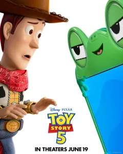 toy story 5 woody vs. lilypad poster